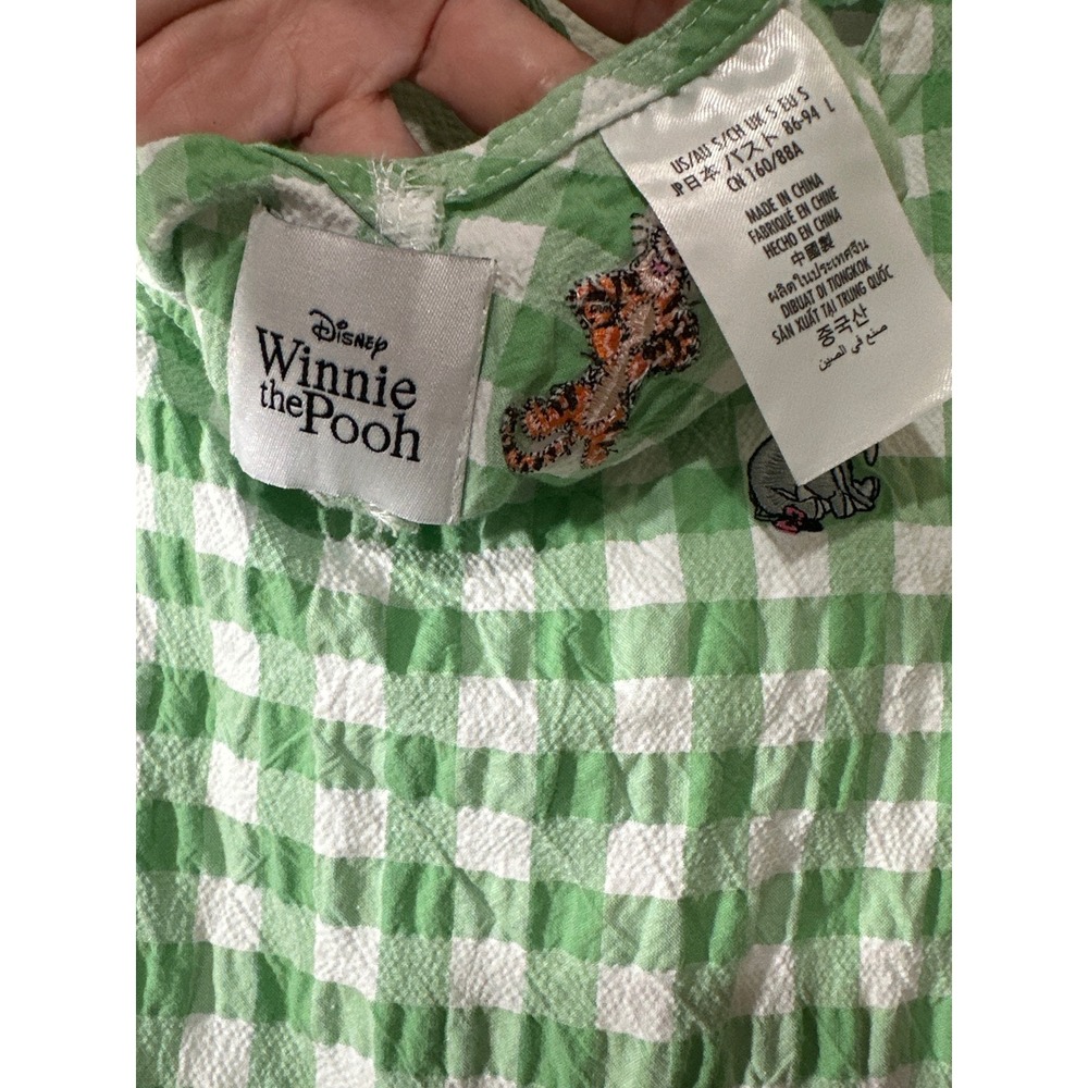 Disney Winnie the Pooh Top Womens S Green Gingham Seersucker Embroidered Blouse - Picture 4 of 5